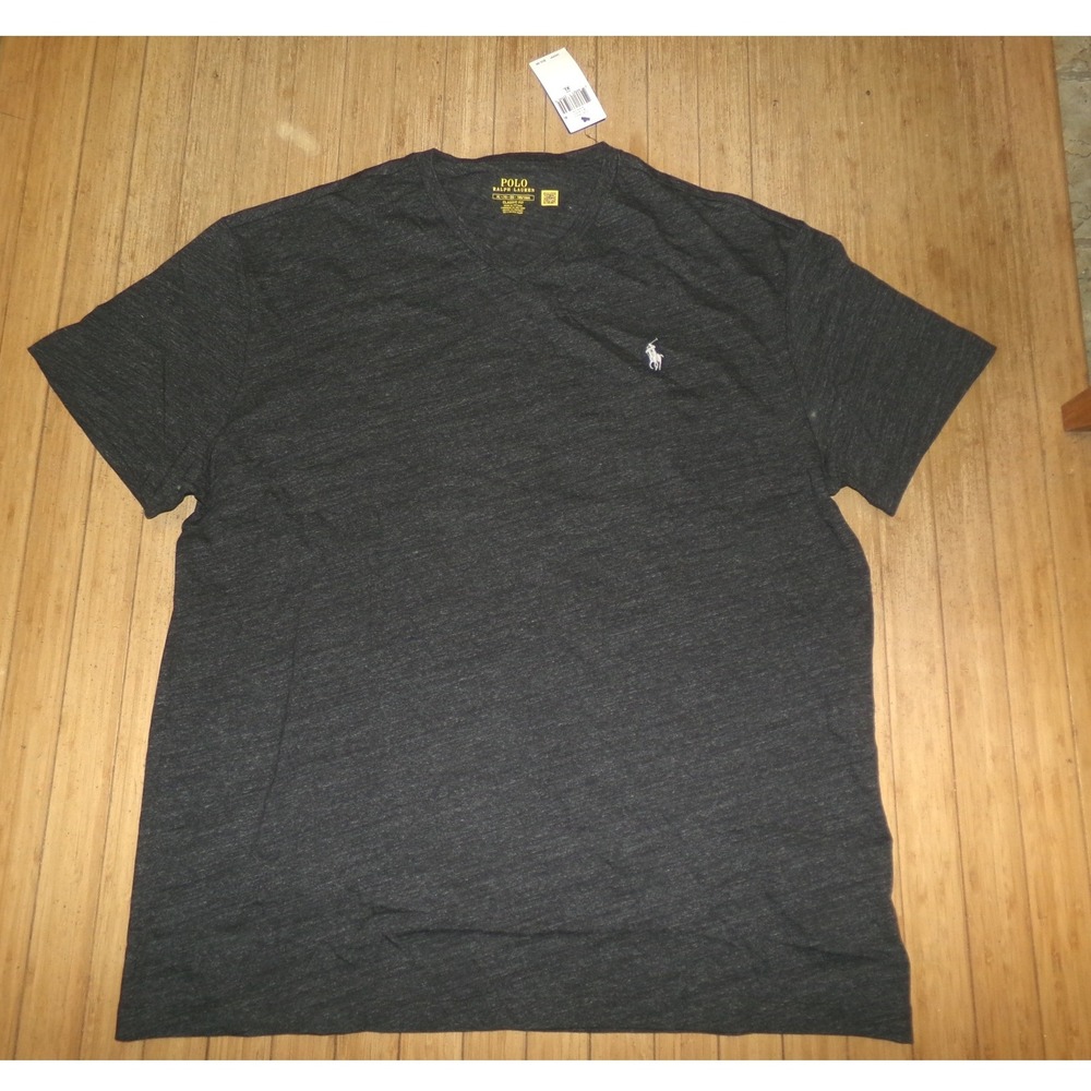 Polo Ralph Lauren Mens XL V-Neck T-Shirt Charcoal Gray Heathered Classic Fit NWT